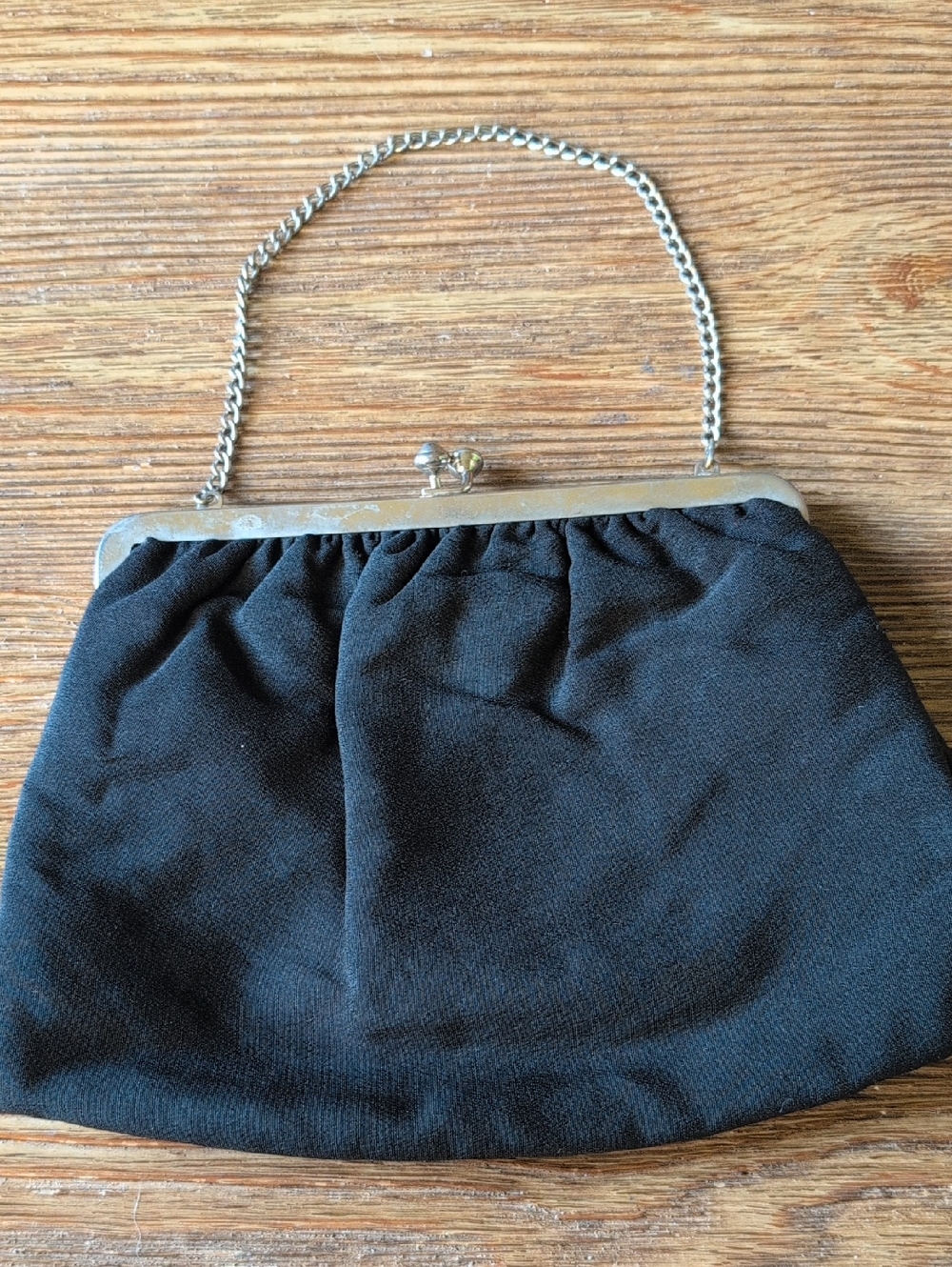 Vintage 50s Black Evening Clutch Purse with Rhinestone Frame - Picture 3 of 7
